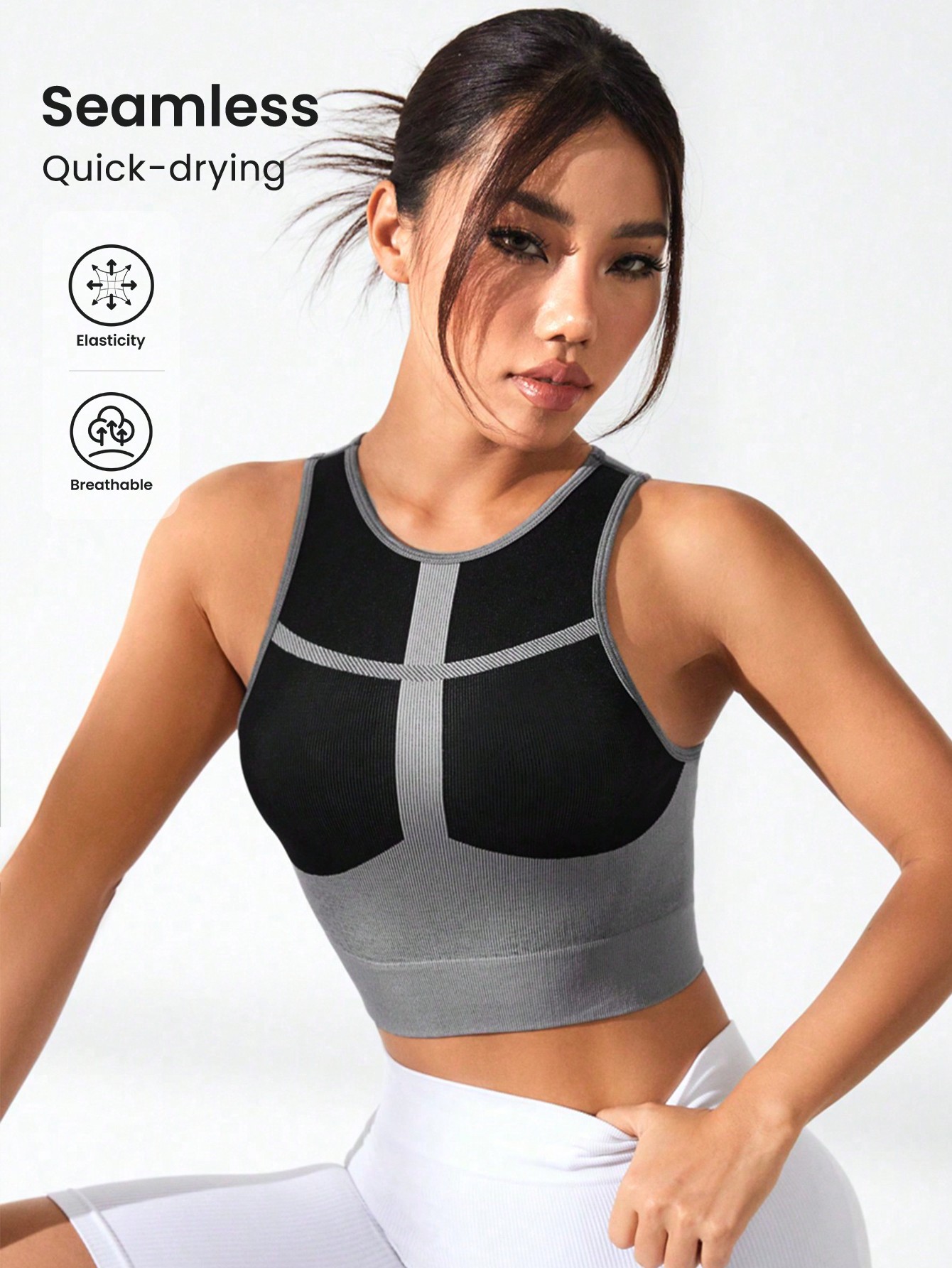 Yoga Blocks - Top corto acanalado con bloques de